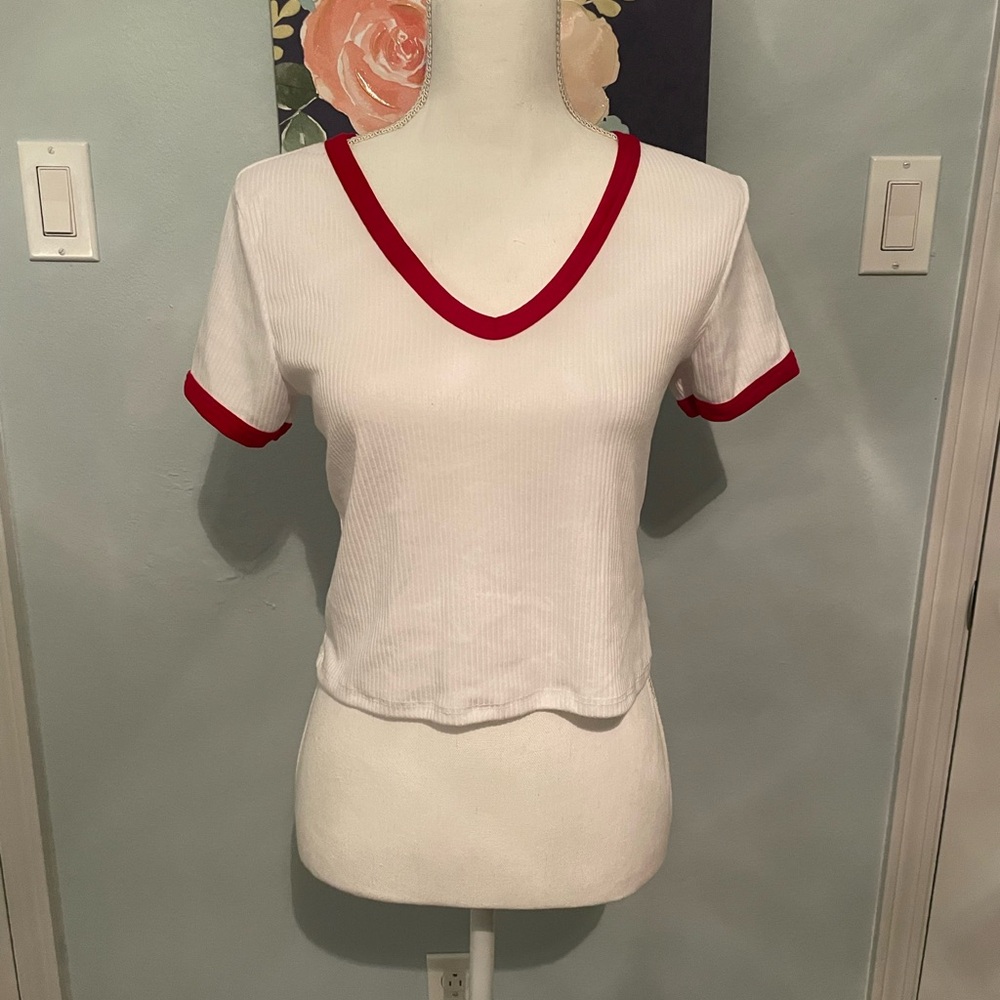Olivia Rae White Tee with Red Trim